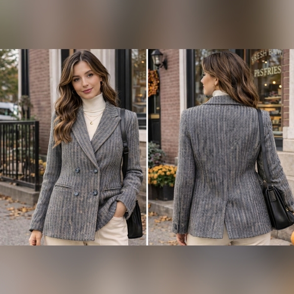 club international Jackets & Blazers - Vintage 100% Wool Herringbone Double Breasted Blazer Made in Canada